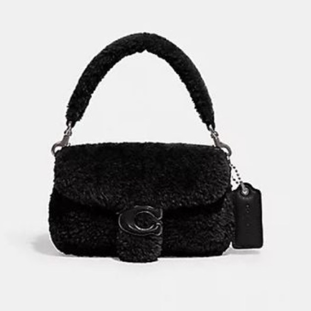 Coach Shearling Pillow Tabby 18 - Black with silver hardware
